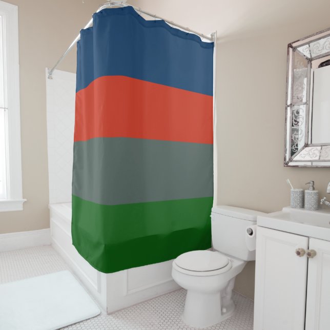 Blue Orange Green Stripes Colour Block Pattern  Shower Curtain (In Situ)