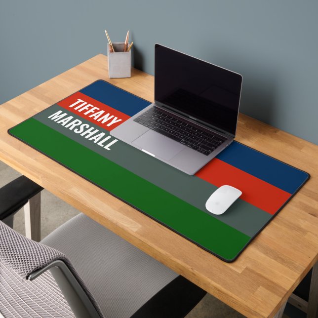 Blue Orange Green Stripes Pattern Personalised Desk Mat (Office 2)