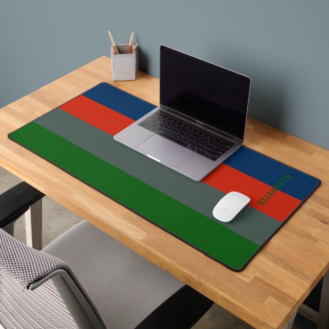 Blue Orange Green Stripes Pattern Personalised Desk Mat (Office 2)