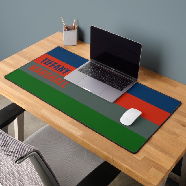 Blue Orange Green Stripes Pattern Personalised Desk Mat (Office 2)
