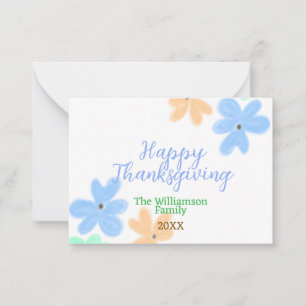 Blue orange green watercolor flower winterThanks Card