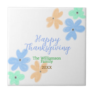 Blue orange green watercolor flower winterThanks Ceramic Tile