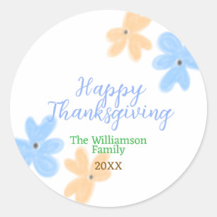 Blue orange green watercolor flower winterThanks Classic Round Sticker