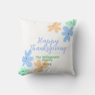 Blue orange green watercolor flower winterThanks  Cushion