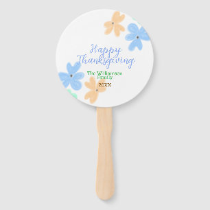 Blue orange green watercolor flower winterThanks Hand Fan
