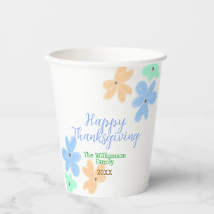 Blue orange green watercolor flower winterThanks Paper Cups