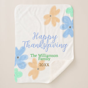 Blue orange green watercolor flower winterThanks  Sherpa Blanket