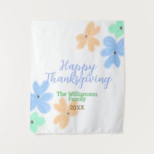 Blue orange green watercolor flower winterThanks Tapestry