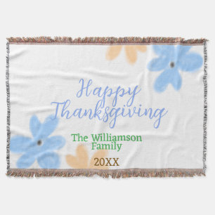 Blue orange green watercolor flower winterThanks Throw Blanket