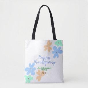 Blue orange green watercolor flower winterThanks Tote Bag