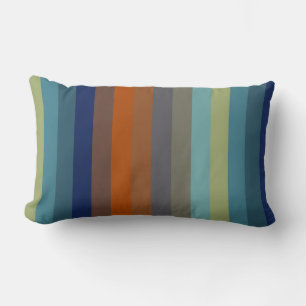 Blue, orange, green, yellow and gray stripes lumbar cushion