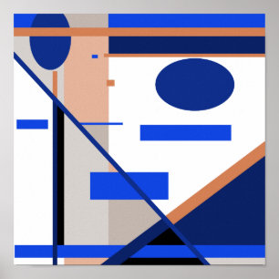 Blue Orange Grey Black White MCM Look Abstract Poster