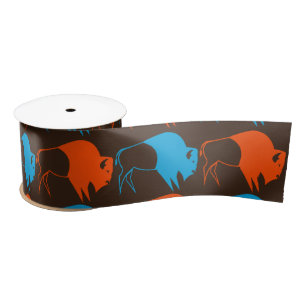 blue orange grey many buffalo satin ribbon