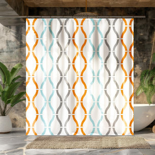 Blue Orange & Grey Modern Geometric Funky Pattern Shower Curtain