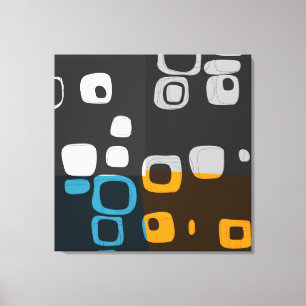 Blue, Orange, Grey Retro Abstract Art Canvas Print