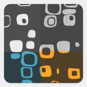 Blue, Orange, Grey Retro Abstract Art Stickers