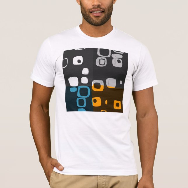 Blue, Orange, Grey Retro Abstract Art T-shirt (Front)