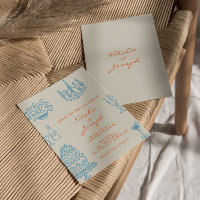 Blue Orange Hand Drawn Whimsical Fun Wedding
