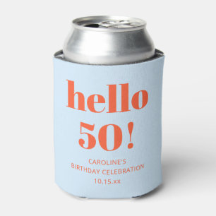 Blue Orange Hello 50 50th Birthday Party Favour Can Cooler