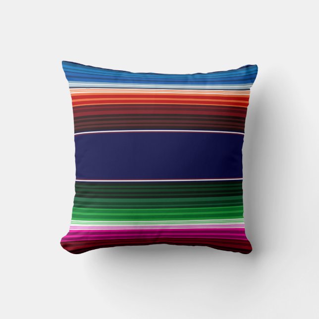 Blue, Orange, Hot Pink, Green Mexican Sarape Cushion (Front)