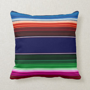 Blue, Orange, Hot Pink, Green Mexican Sarape Cushion