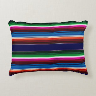 Blue, Orange, Hot Pink, Green Mexican Sarape Decorative Cushion
