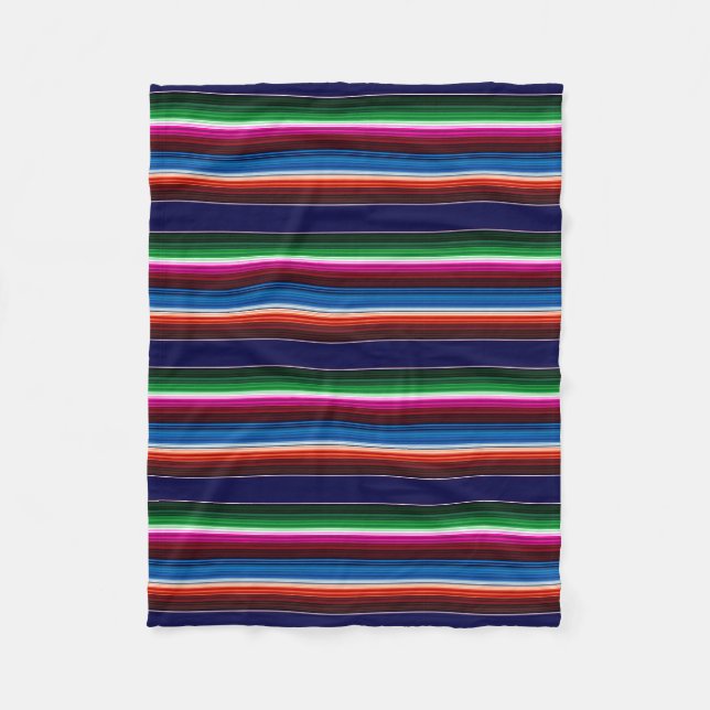 Blue, Orange, Hot Pink, Green Mexican Sarape Fleece Blanket (Front)