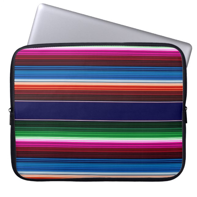 Blue, Orange, Hot Pink, Green Mexican Sarape Laptop Sleeve (Front)