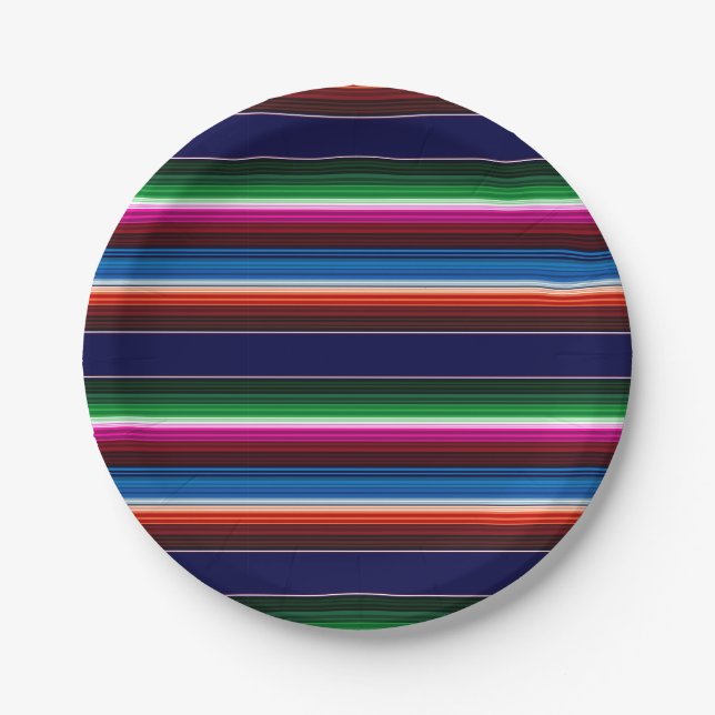 Blue, Orange, Hot Pink, Green Mexican Sarape Paper Plate (Front)