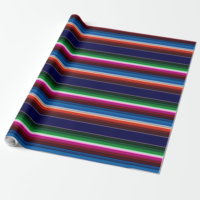 Blue, Orange, Hot Pink, Green Mexican Sarape Wrapping Paper (Unrolled)