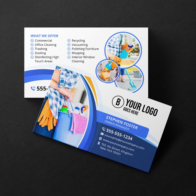 Blue Orange House Cleaning Janitorial Maid Service Business Card (Creator Uploaded)