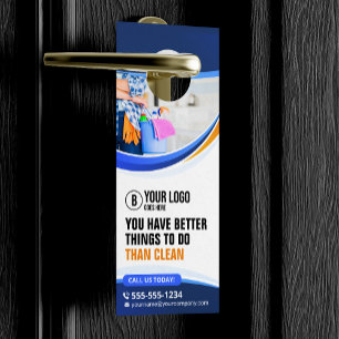 Blue Orange House Cleaning Janitorial Maid Service Door Hanger