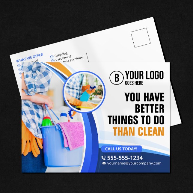 Blue Orange House Cleaning Janitorial Maid Service Postcard (Creator Uploaded)