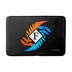 Blue Orange Japanese Painted Ferns Monogram Bath Mat