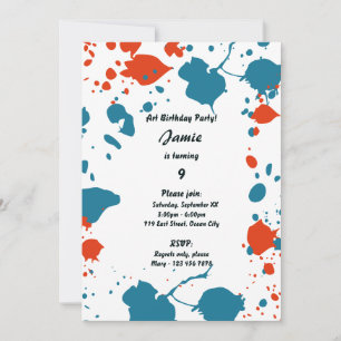 Blue Orange Kids Art 9th Birthday Party Invitation