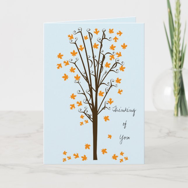Blue Orange Leaves Tree Card (Front)