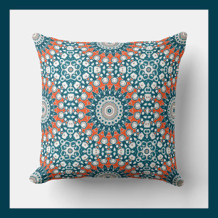 Blue & Orange Mandala Kaleidoscope Medallion Cushion