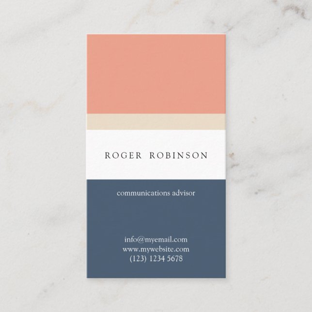 Blue orange minimal modern elegant nautical design business card (Front)