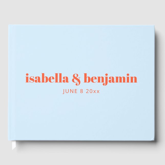 Blue Orange Modern Bold Typography Wedding Guest Book (Front)