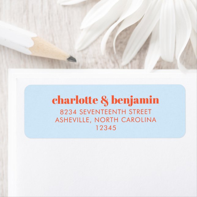 Blue Orange Modern Couple Return Address Label (Insitu)