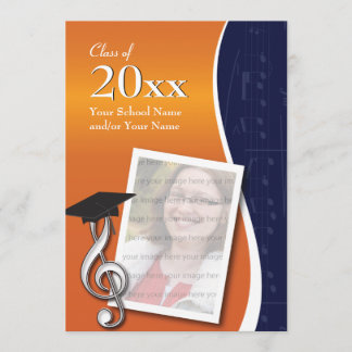 Blue & Orange Music Graduation Invitation