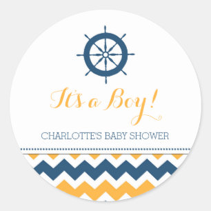 Blue Orange Nautical Baby Shower Favour Stickers