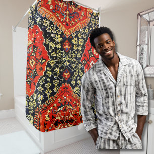 Blue & Orange Oushak Oriental Rug Print  Shower Curtain