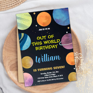 Blue Orange Outer Space Birthday Invitations