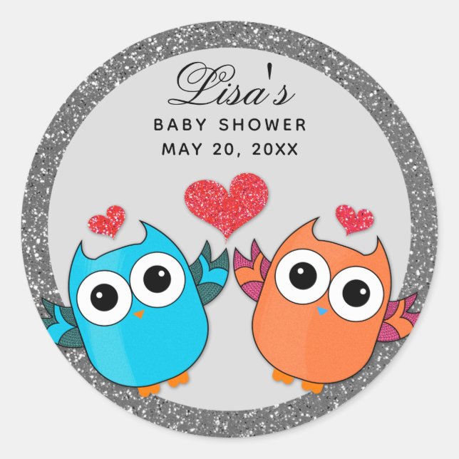 Blue Orange Owl Heart Envelope Seal Sticker (Front)
