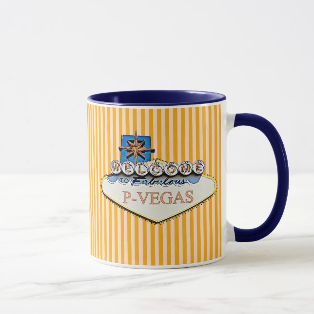 Blue Orange P-Vegas Platteville Wisconsin Mug (Right)
