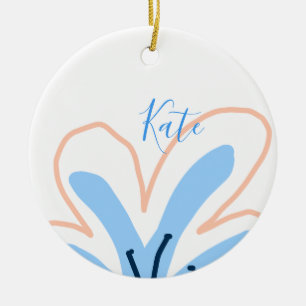 Blue orange pastel flower add name boho retro gift ceramic ornament