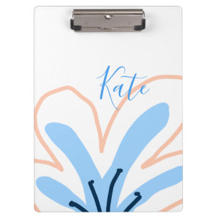 Blue orange pastel flower add name boho retro gift clipboard