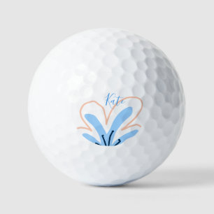 Blue orange pastel flower add name boho retro gift golf balls