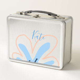 Blue orange pastel flower add name boho retro gift metal lunch box